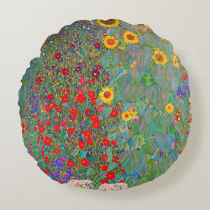 Boerderij van Gustav Klimt met zonnebloemen Rond Kussen