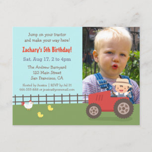 Boerderij van Red Tractor Birthday Party Photo Inv Kaart