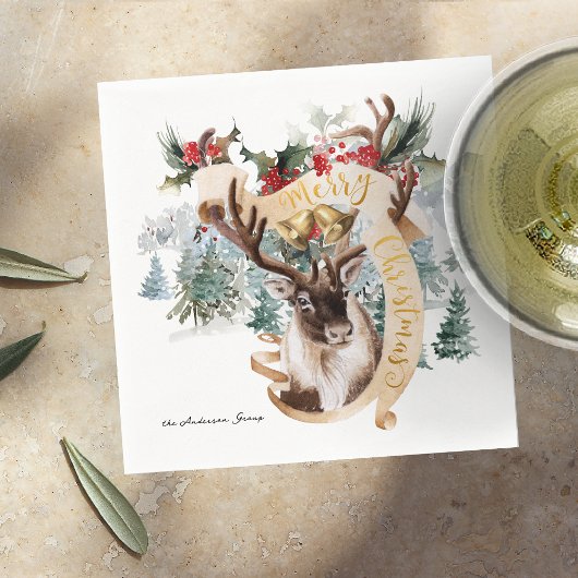 Boerderij van rendieren en bomen | Kerst-feestfees Servet