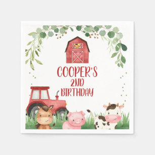boerderij van rode Barn Tractor Foliage Birthday Servet
