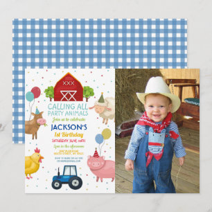 Boerderij Varkens 1e Kids Birthday Blue Tractor Kaart