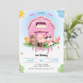 Boerderij Verjaardag Meisje Uitnodiging (Staand voorkant)