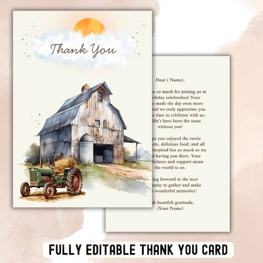 Boerderij Verjaardag Tractor Party Bedankkaart