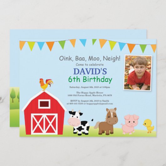 Boerderij Verjaardag Uitnodiging Barnyard Party (Voorkant / Achterkant)