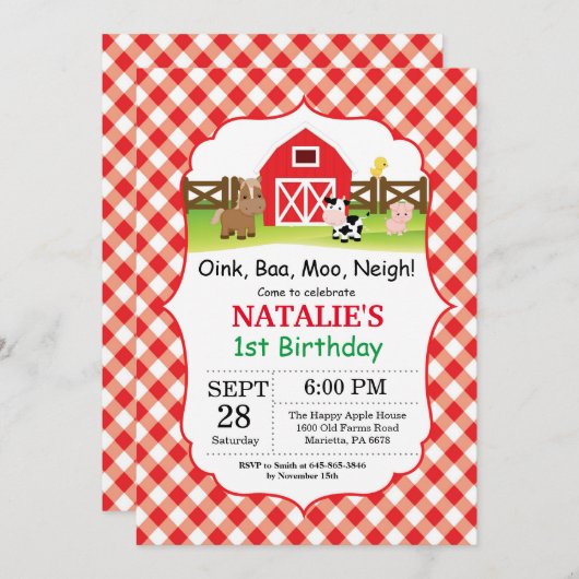 Boerderij Verjaardag Uitnodiging Barnyard Party (Voorkant / Achterkant)