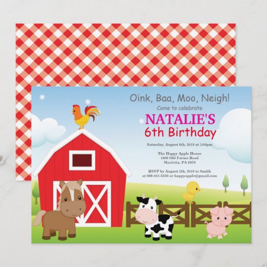 Boerderij Verjaardag Uitnodiging Land Barnyard Par (Voorkant / Achterkant)