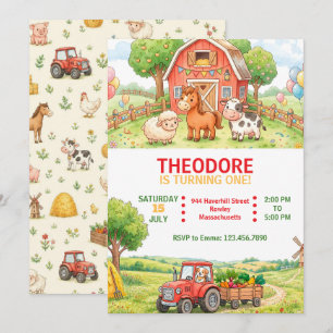 Boerderij verjaardagsfeest met cute dieren uitnodi kaart