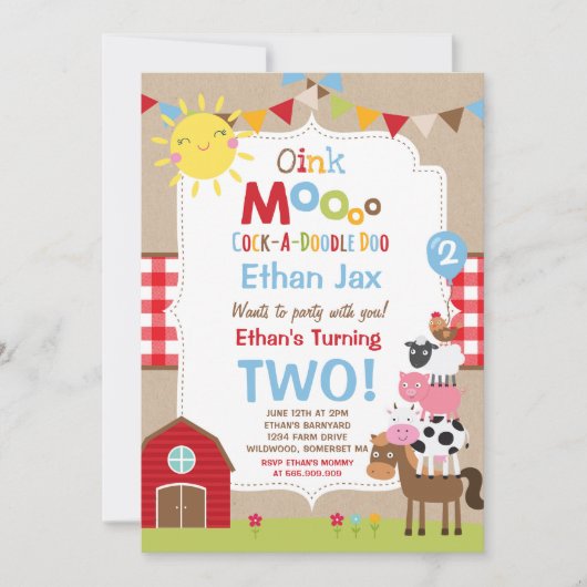 Boerderij Verjaardagsuitnodiging Barnyard Verjaard Kaart (Voorkant)