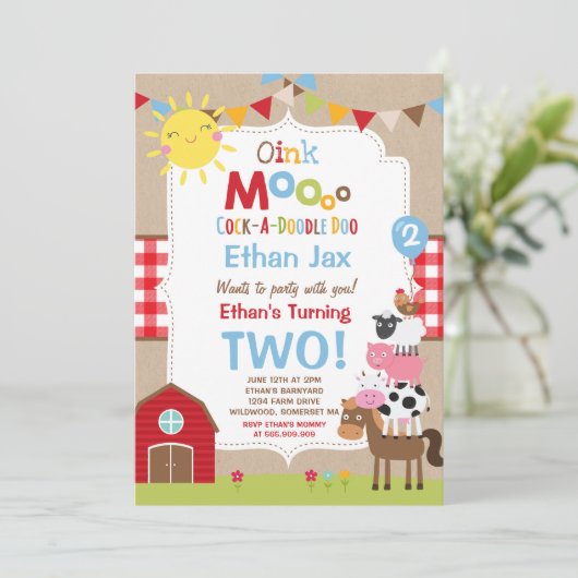 Boerderij Verjaardagsuitnodiging Barnyard Verjaard Kaart (Staand voorkant)