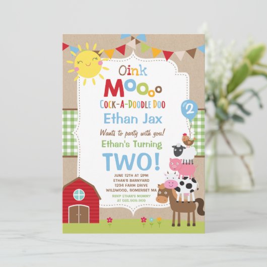 Boerderij Verjaardagsuitnodiging Barnyard Verjaard Kaart (Staand voorkant)