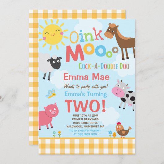 Boerderij Verjaardagsuitnodiging Oud MacDonald Boe Kaart (Voorkant / Achterkant)