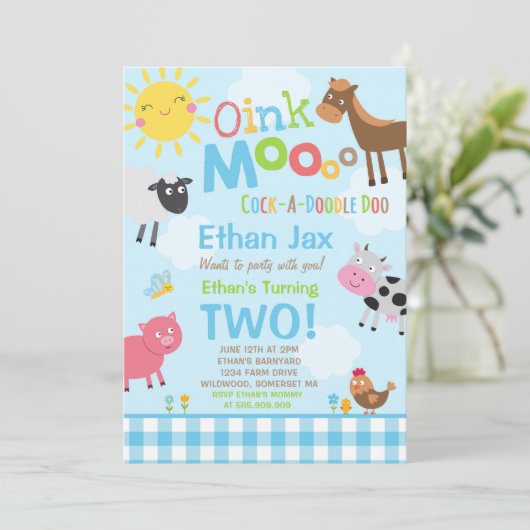 Boerderij Verjaardagsuitnodiging Oud MacDonald Boe Kaart (Staand voorkant)