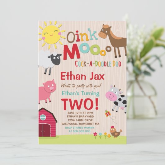 Boerderij Verjaardagsuitnodiging Oud MacDonald Boe Kaart (Staand voorkant)