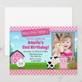 Boerderij Verjaardagsuitnodiging Roze Kaart (Voorkant / Achterkant)