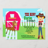 Boerderij verjaardagsuitnodiging voor cowboy barn kaart (Voorkant / Achterkant)