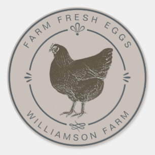 Boerderij Verse  Hen Eggs Karton Zilver Grijs Ronde Sticker