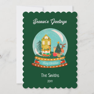 Boerderij Vrolijk Kerstfeest Sneeuw Wereldbol Sant Feestdagenkaart