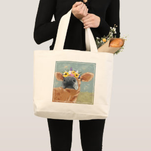 Boerderij vun - koe met bloeiende kroon grote tote bag
