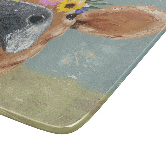 Boerderij vun - koe met bloeiende kroon snijplank (Hoek)