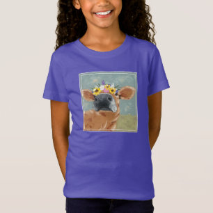 Boerderij vun - koe met bloeiende kroon t-shirt