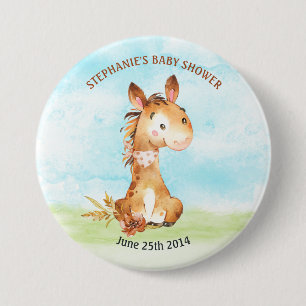 Boerderij waterverf Paarden Baby shower Ronde Button 7,6 Cm