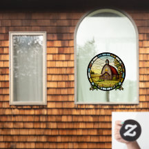 Boerderij weiland schuur faux Glas in lood