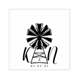 Boerderij Windmolen Logo Trouwen Rubberstempel