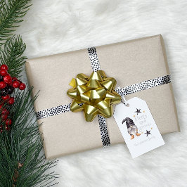 Boerderij Winter Waterverf Gnome voor Kerstmis Cadeaulabel