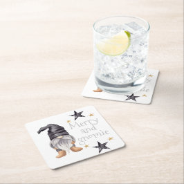 Boerderij Winter Waterverf Gnome voor Kerstmis Vierkante Kartonnen Onderzetter