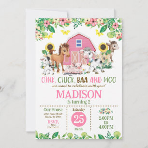 Boerderijdier Meisje Boerderij Feestje 2e Verjaard Kaart