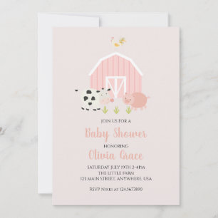 Boerderijdier roze schuur baby shower kaart
