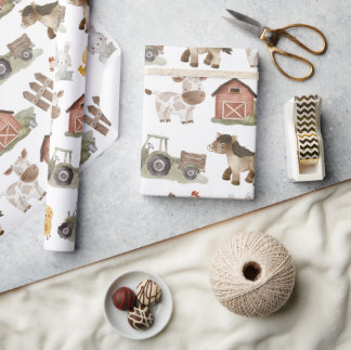 Boerderijdieren 1e verjaardag cadeaupapier