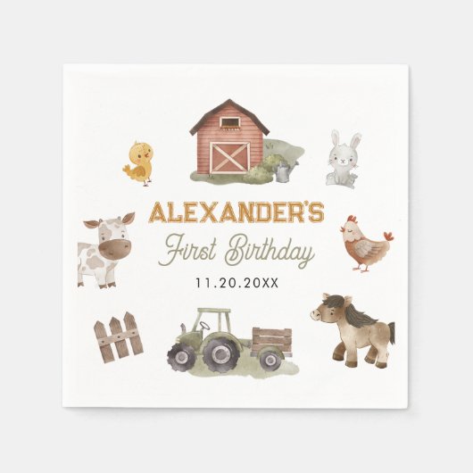 Boerderijdieren 1e verjaardag servet (Voorkant)