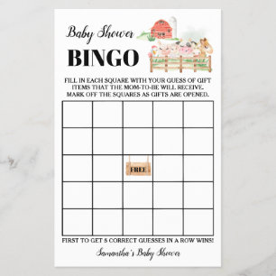 Boerderijdieren Baby Shower Bingo Spelkaart Flyer