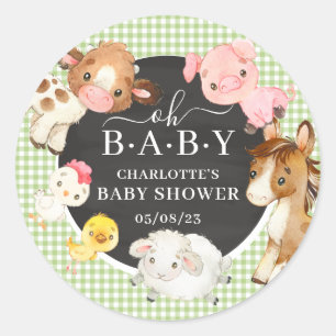 Boerderijdieren Baby Shower Favor Ronde Sticker