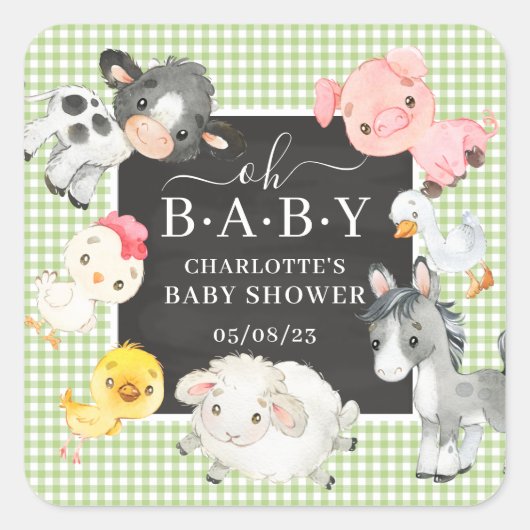 Boerderijdieren Baby Shower Favor Vierkante Sticke Vierkante Sticker (Voorkant)