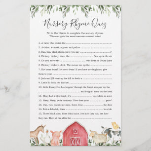 Boerderijdieren Baby shower kinderkamer rijm quiz 