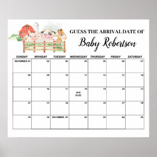 Boerderijdieren Baby Shower Raad Verwachte Datum K Poster