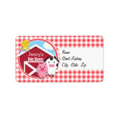 Boerderijdieren Baby shower; Rood & Wit Gingham Etiket (Voorkant)