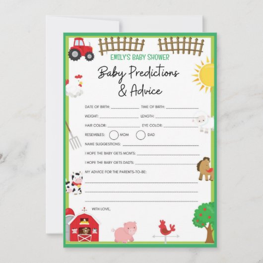 Boerderijdieren Baby Shower Spel Grootte Uitnodigi Kaart (Voorkant)