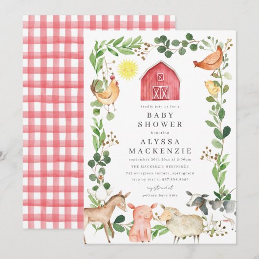 Boerderijdieren Baby Shower Uitnodiging (Voorkant / Achterkant)