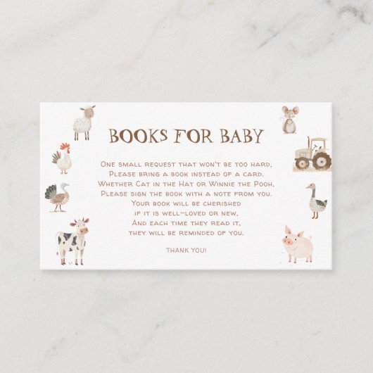 Boerderijdieren Barnyard Baby shower Boek Aanvraag Informatiekaartje (Voorkant)