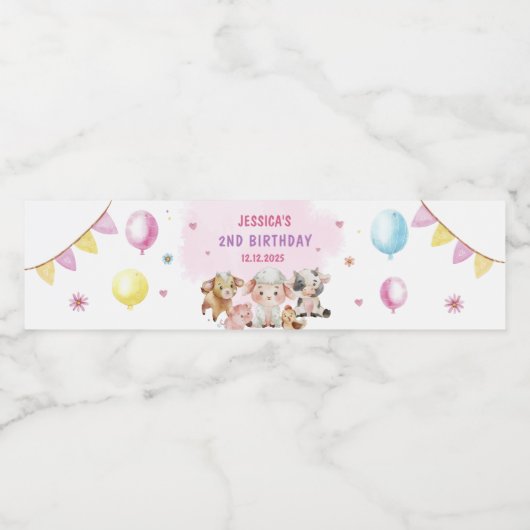 Boerderijdieren Barnyard Balloon Verjaardagsfeest Waterfles Etiket (Enkel label)
