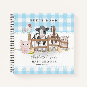 Boerderijdieren Barnyard Blue Baby shower Gastenbo Notitieboek
