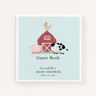 Boerderijdieren Barnyard Blue Baby shower Gastenbo Notitieboek