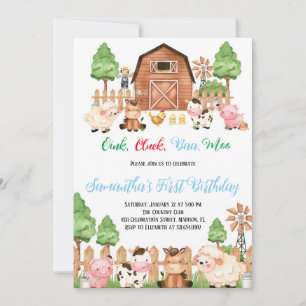 Boerderijdieren Barnyard Blue Boy Verjaardagsfeest Kaart