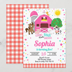 Boerderijdieren Barnyard Pink Plaid Girl Verjaarda Kaart