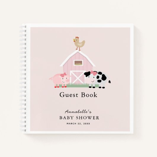 Boerderijdieren Barnyard Roze Baby shower Gastenbo Notitieboek (Voorkant)