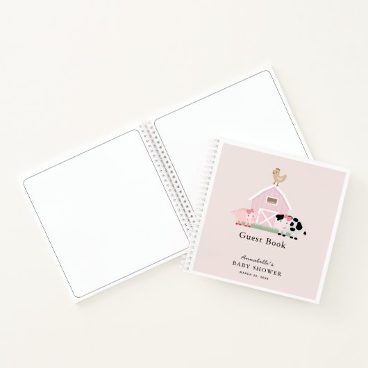 Boerderijdieren Barnyard Roze Baby shower Gastenbo Notitieboek (Binnen)