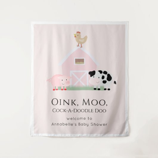 Boerderijdieren Barnyard Roze Baby Shower Welkom Wandkleed (Voorkant)